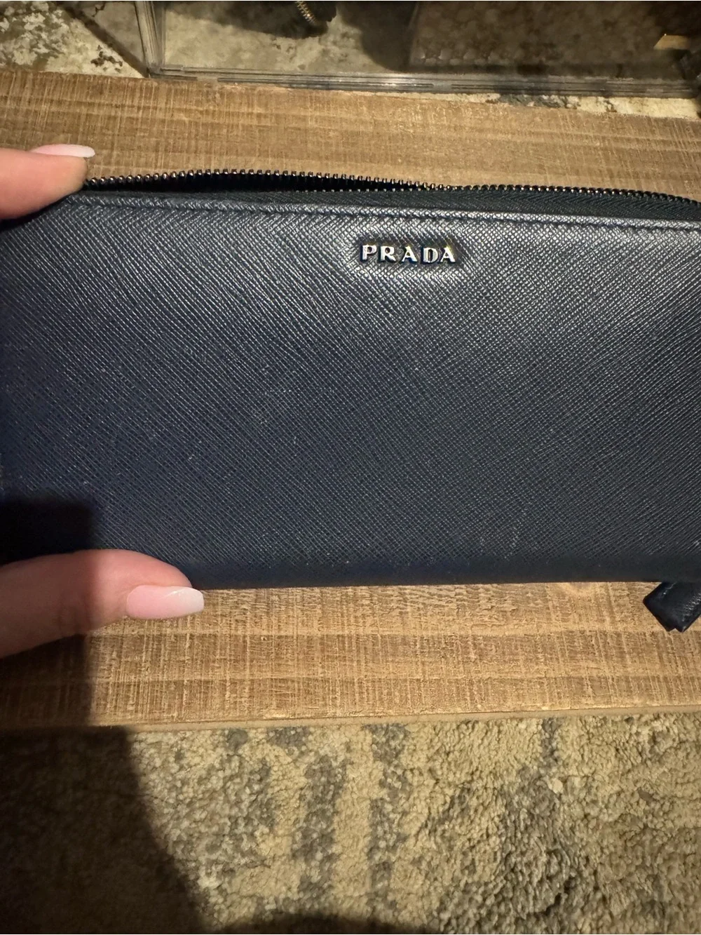 Prada Navy Saffiano Zip-Around Leather